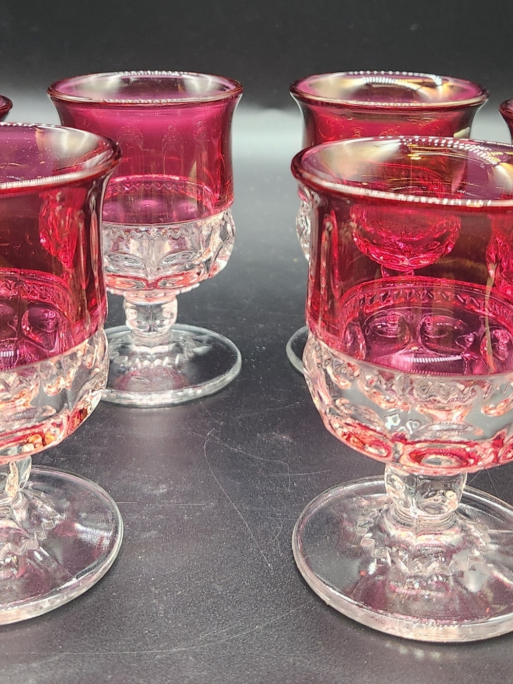 Vintage Tiffin-Franciscan King's Crown Red Flash Stemmed Cordial Glasses, Set 6